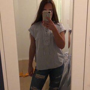 white with navy blue stripes jcrew drawstring top